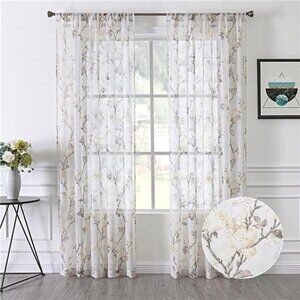 Floral White Sheer Curtain Flower Print Vine Embroidery Bedroom Curtains Rod